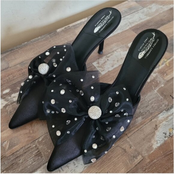 Free People Jeffrey Campbell NEW Rhinestone Bow Kitten Heels Black Shows size 9 - Picture 5 of 9